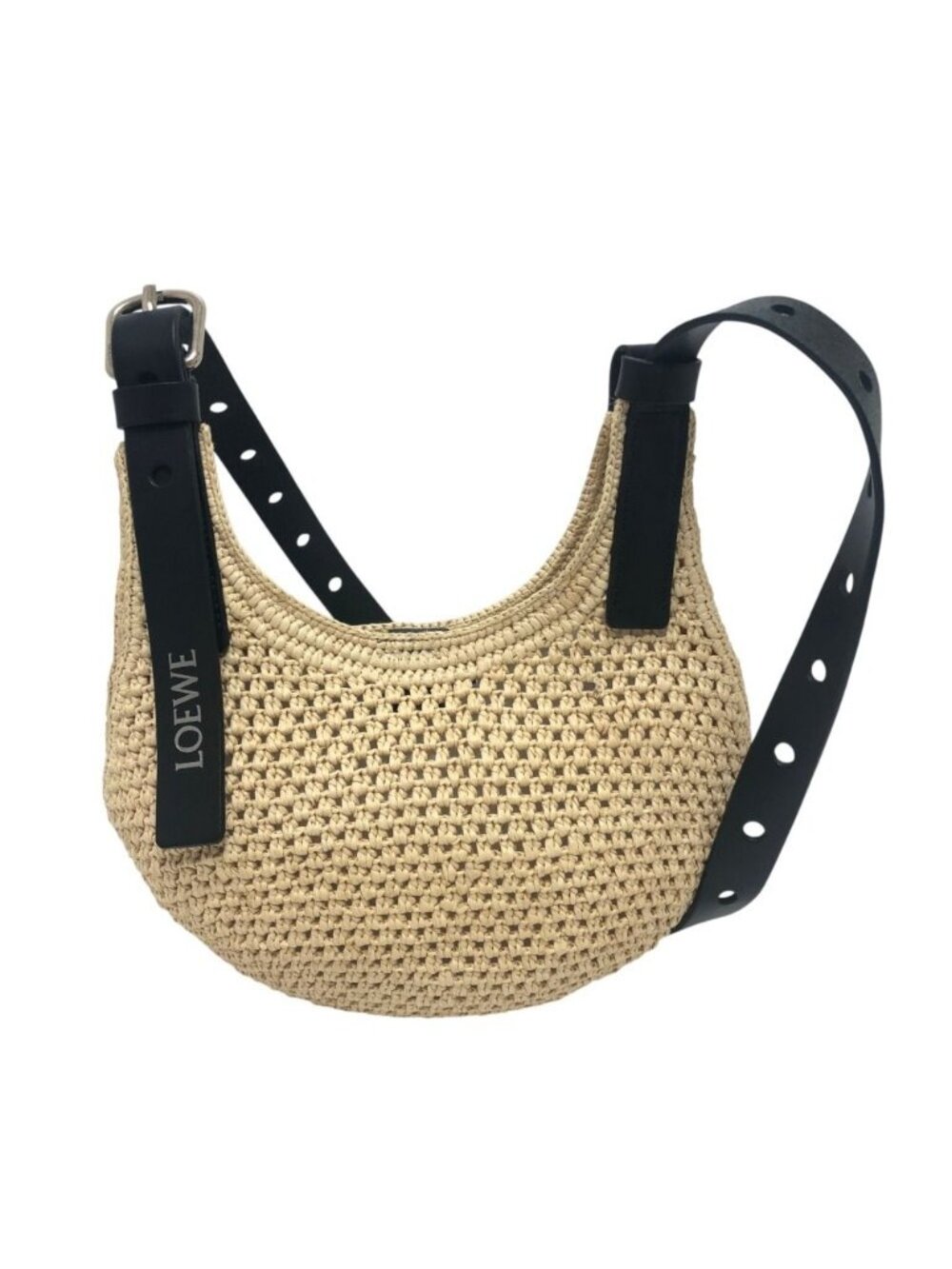 Loewe Shoulder Bag Punch Hole Hobo Mini Raffia Natural Black Beige